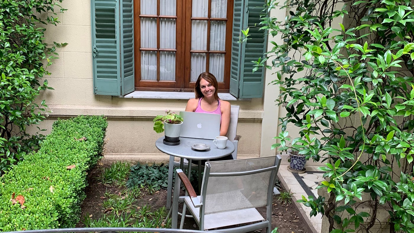 Tiffany sitting in the hotel garden